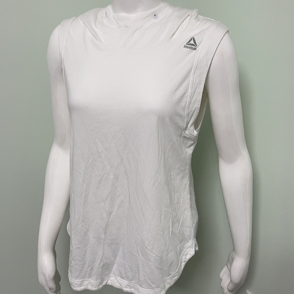 REEBOK WHITE SLEEVELESS MESH HOODIE MEDIUM - Picture 6 of 11